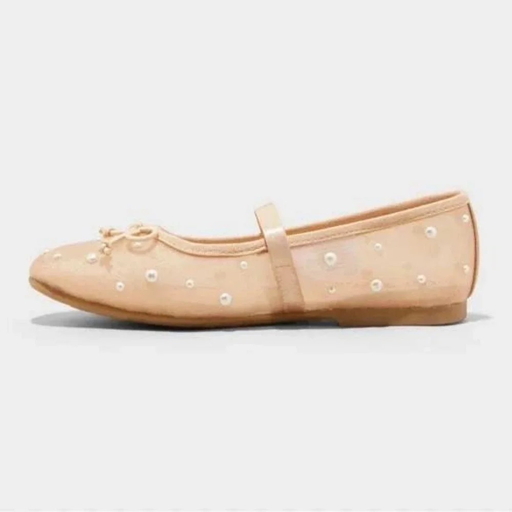 Big Girl Ballet Flats Art Class Fleur Mesh Pearl Beige 2 New With Tags